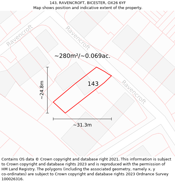 143, RAVENCROFT, BICESTER, OX26 6YF: Plot and title map