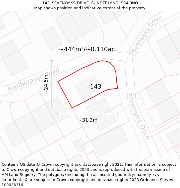 143, SEVENOAKS DRIVE, SUNDERLAND, SR4 9NQ: Plot and title map