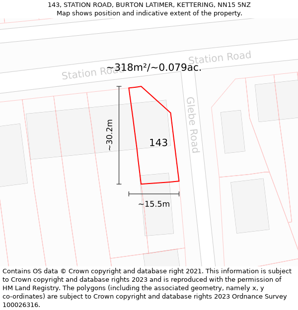 143, STATION ROAD, BURTON LATIMER, KETTERING, NN15 5NZ: Plot and title map