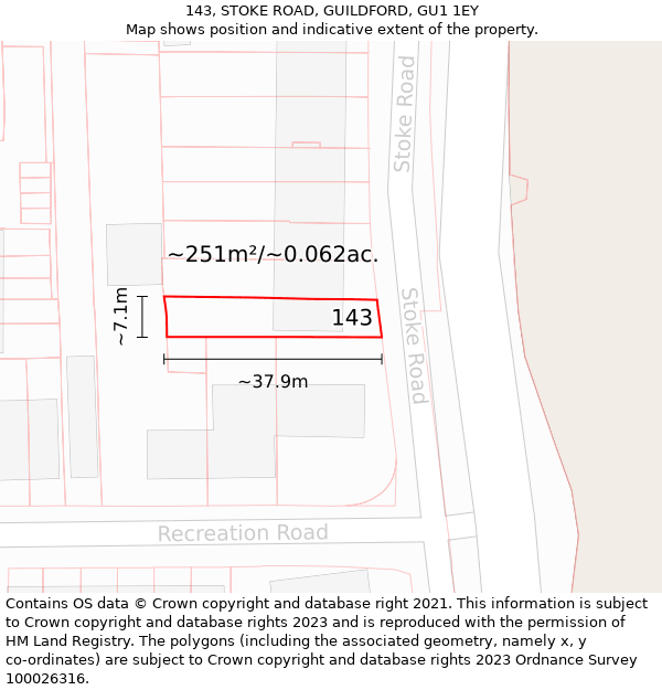 143, STOKE ROAD, GUILDFORD, GU1 1EY: Plot and title map