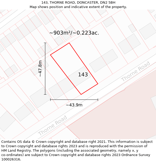 143, THORNE ROAD, DONCASTER, DN2 5BH: Plot and title map