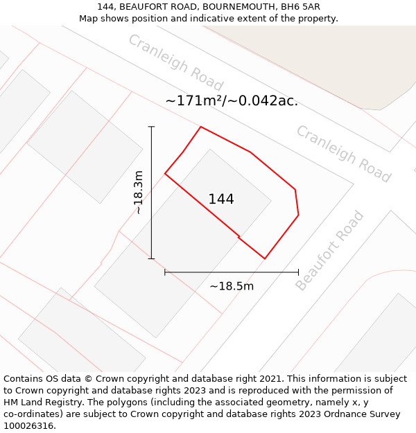 144, BEAUFORT ROAD, BOURNEMOUTH, BH6 5AR: Plot and title map