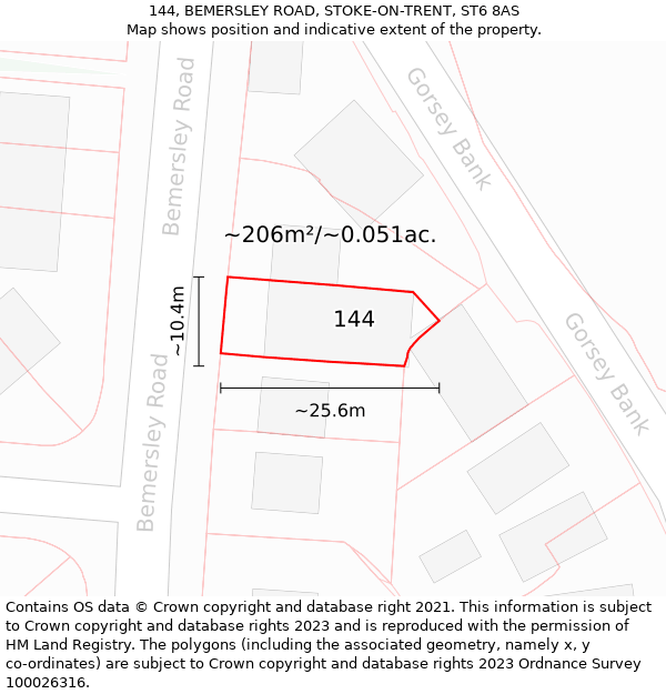 144, BEMERSLEY ROAD, STOKE-ON-TRENT, ST6 8AS: Plot and title map