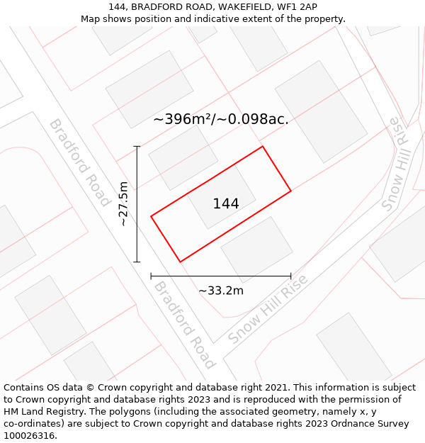 144, BRADFORD ROAD, WAKEFIELD, WF1 2AP: Plot and title map