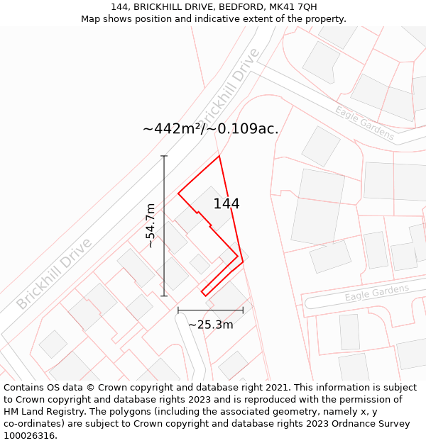 144, BRICKHILL DRIVE, BEDFORD, MK41 7QH: Plot and title map