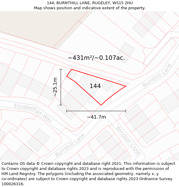 144, BURNTHILL LANE, RUGELEY, WS15 2HU: Plot and title map