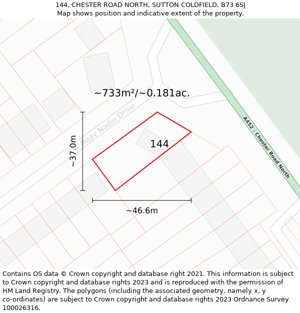 144, CHESTER ROAD NORTH, SUTTON COLDFIELD, B73 6SJ: Plot and title map