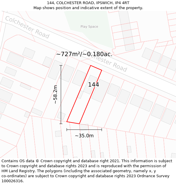 144, COLCHESTER ROAD, IPSWICH, IP4 4RT: Plot and title map