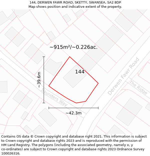 144, DERWEN FAWR ROAD, SKETTY, SWANSEA, SA2 8DP: Plot and title map