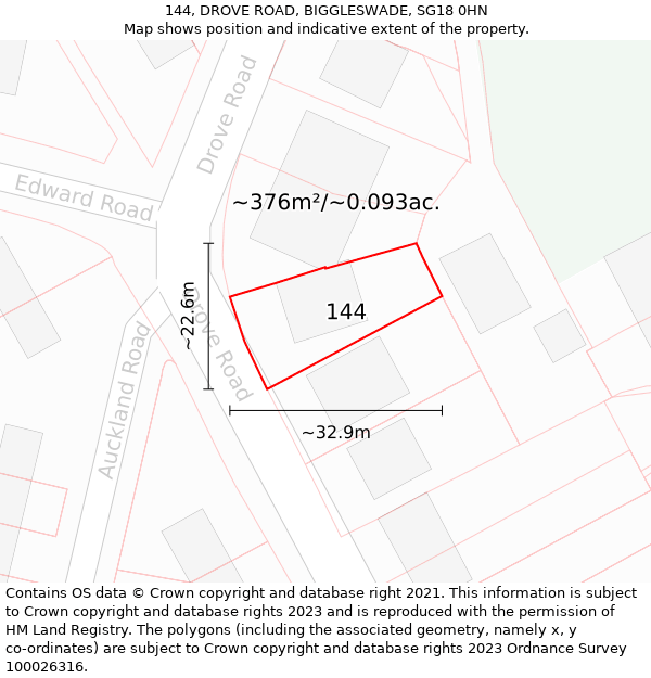 144, DROVE ROAD, BIGGLESWADE, SG18 0HN: Plot and title map