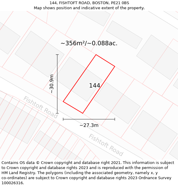 144, FISHTOFT ROAD, BOSTON, PE21 0BS: Plot and title map