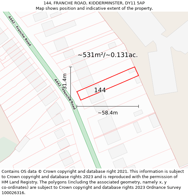 144, FRANCHE ROAD, KIDDERMINSTER, DY11 5AP: Plot and title map