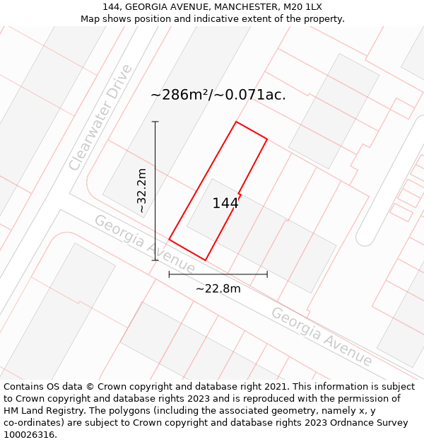 144, GEORGIA AVENUE, MANCHESTER, M20 1LX: Plot and title map