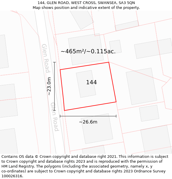 144, GLEN ROAD, WEST CROSS, SWANSEA, SA3 5QN: Plot and title map