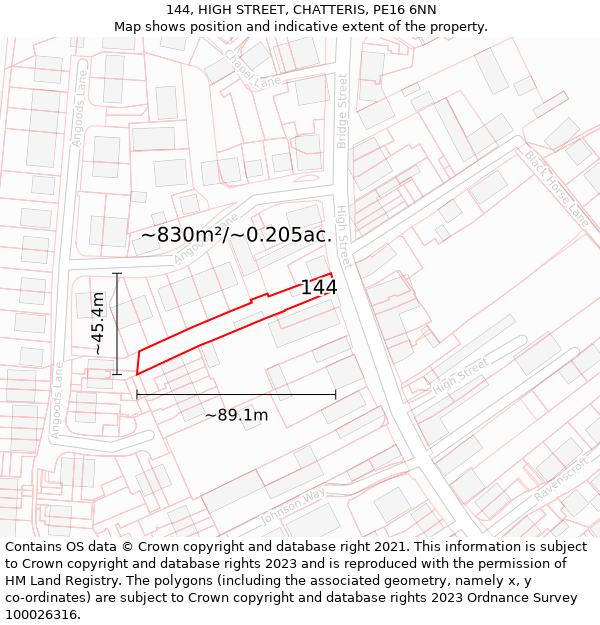 144, HIGH STREET, CHATTERIS, PE16 6NN: Plot and title map