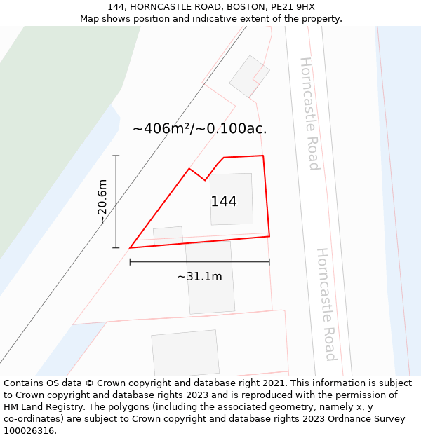 144, HORNCASTLE ROAD, BOSTON, PE21 9HX: Plot and title map