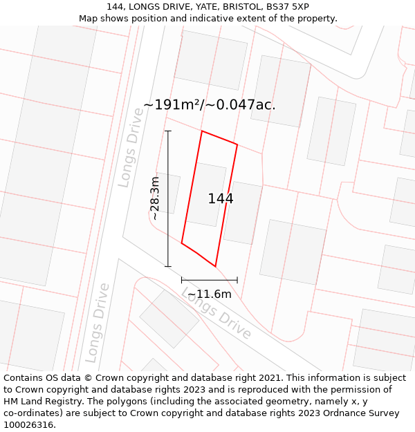 144, LONGS DRIVE, YATE, BRISTOL, BS37 5XP: Plot and title map