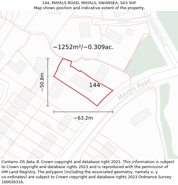 144, MAYALS ROAD, MAYALS, SWANSEA, SA3 5HF: Plot and title map