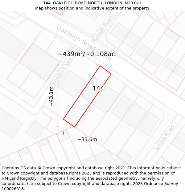 144, OAKLEIGH ROAD NORTH, LONDON, N20 0UL: Plot and title map