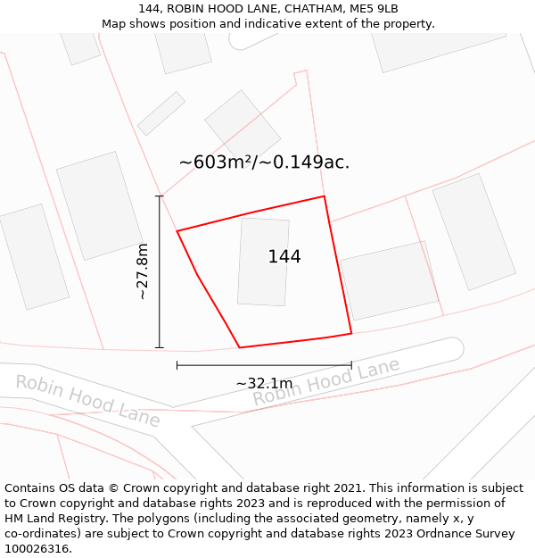 144, ROBIN HOOD LANE, CHATHAM, ME5 9LB: Plot and title map