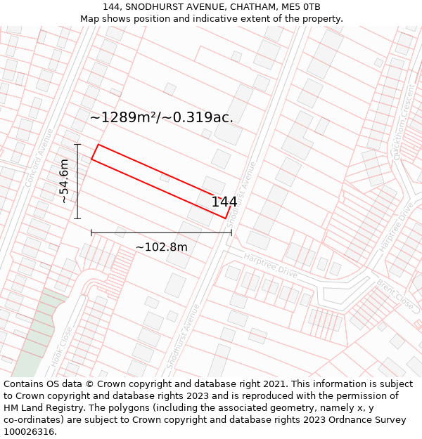 144, SNODHURST AVENUE, CHATHAM, ME5 0TB: Plot and title map