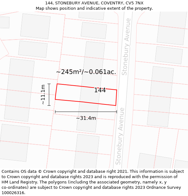 144, STONEBURY AVENUE, COVENTRY, CV5 7NX: Plot and title map