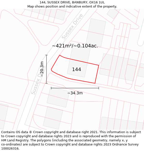 144, SUSSEX DRIVE, BANBURY, OX16 1UL: Plot and title map
