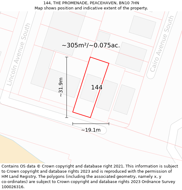 144, THE PROMENADE, PEACEHAVEN, BN10 7HN: Plot and title map