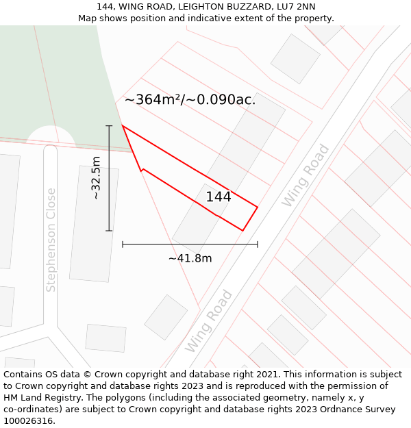 144, WING ROAD, LEIGHTON BUZZARD, LU7 2NN: Plot and title map