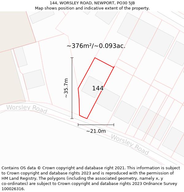 144, WORSLEY ROAD, NEWPORT, PO30 5JB: Plot and title map