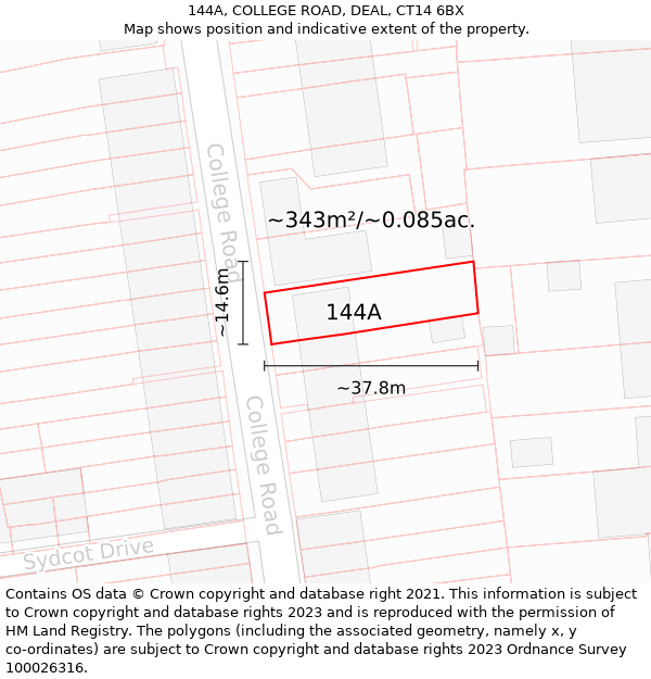 144A, COLLEGE ROAD, DEAL, CT14 6BX: Plot and title map