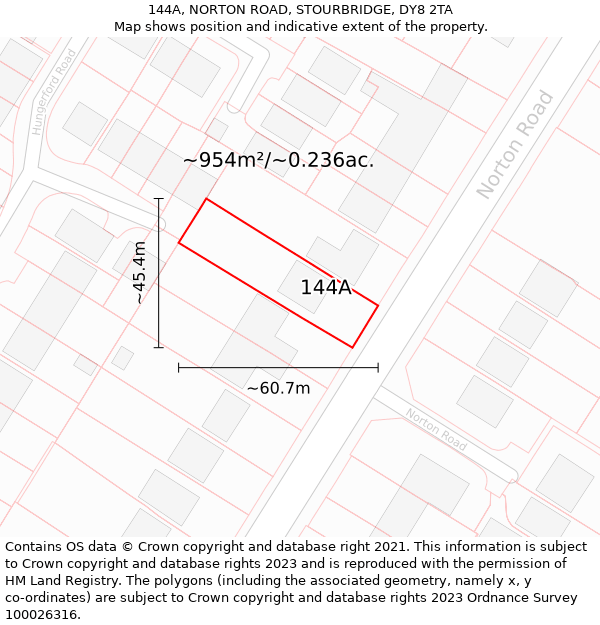 144A, NORTON ROAD, STOURBRIDGE, DY8 2TA: Plot and title map