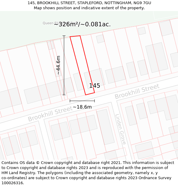 145, BROOKHILL STREET, STAPLEFORD, NOTTINGHAM, NG9 7GU: Plot and title map