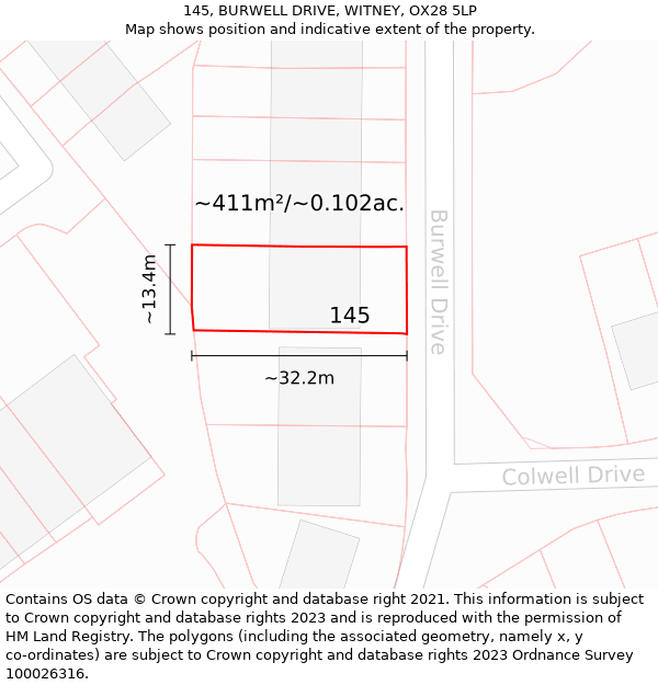 145, BURWELL DRIVE, WITNEY, OX28 5LP: Plot and title map