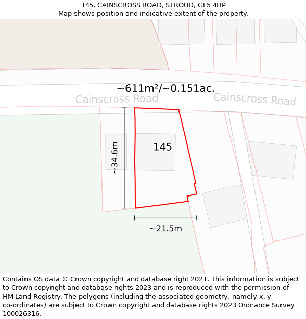 145, CAINSCROSS ROAD, STROUD, GL5 4HP: Plot and title map