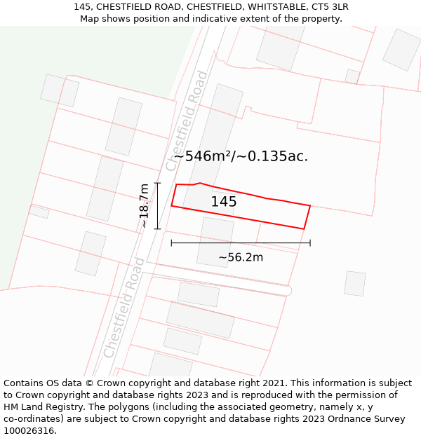 145, CHESTFIELD ROAD, CHESTFIELD, WHITSTABLE, CT5 3LR: Plot and title map