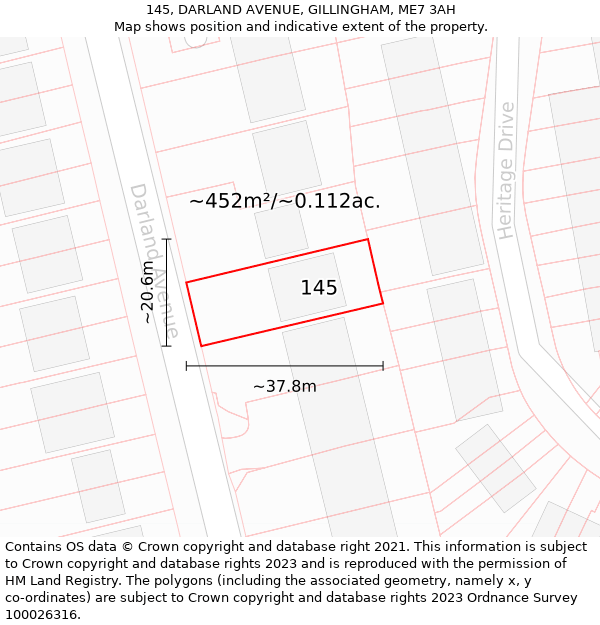 145, DARLAND AVENUE, GILLINGHAM, ME7 3AH: Plot and title map