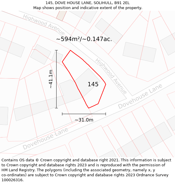 145, DOVE HOUSE LANE, SOLIHULL, B91 2EL: Plot and title map