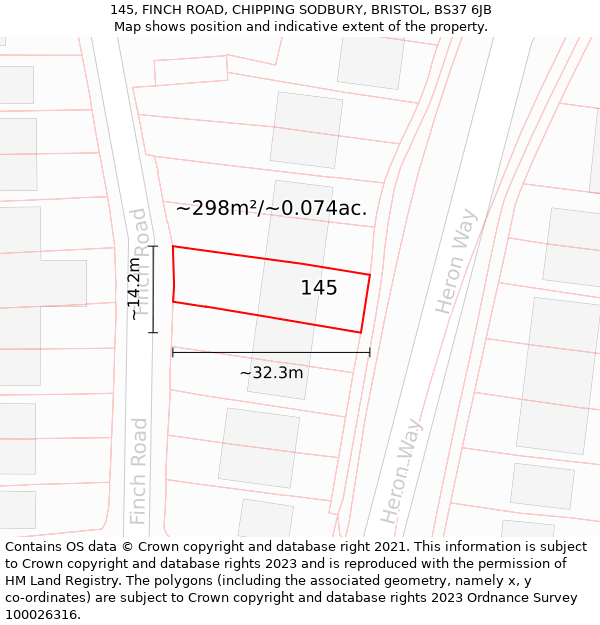 145, FINCH ROAD, CHIPPING SODBURY, BRISTOL, BS37 6JB: Plot and title map