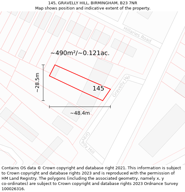 145, GRAVELLY HILL, BIRMINGHAM, B23 7NR: Plot and title map