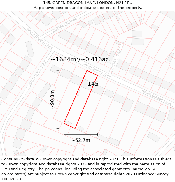 145, GREEN DRAGON LANE, LONDON, N21 1EU: Plot and title map