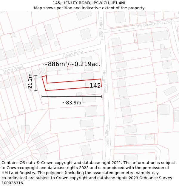 145, HENLEY ROAD, IPSWICH, IP1 4NL: Plot and title map