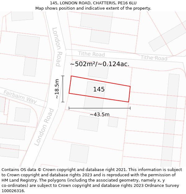 145, LONDON ROAD, CHATTERIS, PE16 6LU: Plot and title map