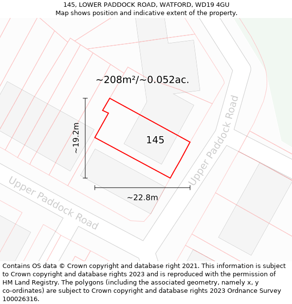 145, LOWER PADDOCK ROAD, WATFORD, WD19 4GU: Plot and title map