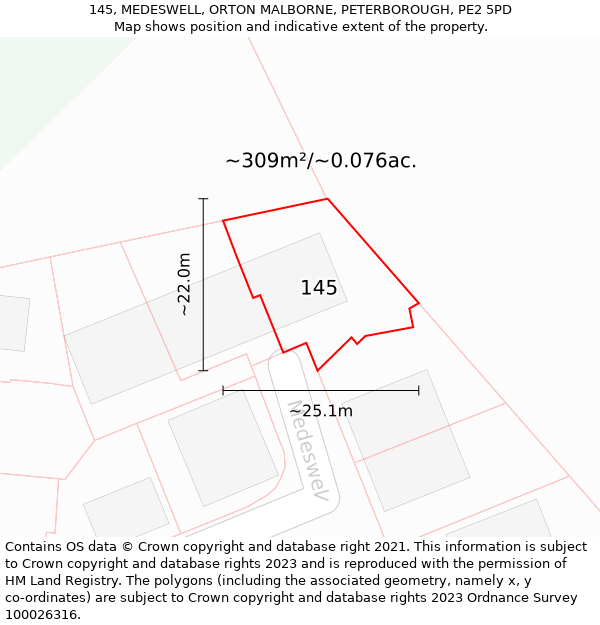 145, MEDESWELL, ORTON MALBORNE, PETERBOROUGH, PE2 5PD: Plot and title map