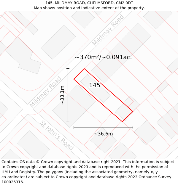 145, MILDMAY ROAD, CHELMSFORD, CM2 0DT: Plot and title map