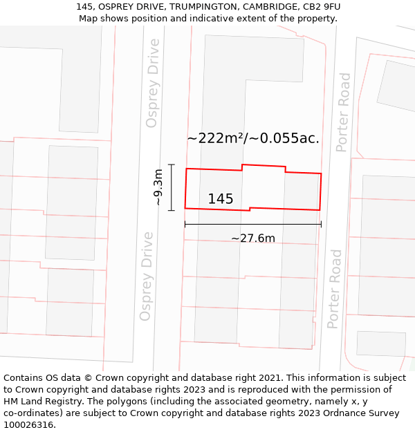 145, OSPREY DRIVE, TRUMPINGTON, CAMBRIDGE, CB2 9FU: Plot and title map