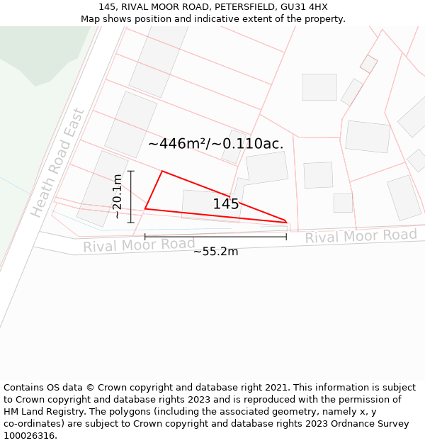 145, RIVAL MOOR ROAD, PETERSFIELD, GU31 4HX: Plot and title map