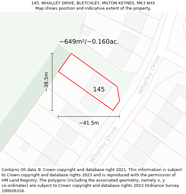 145, WHALLEY DRIVE, BLETCHLEY, MILTON KEYNES, MK3 6HX: Plot and title map