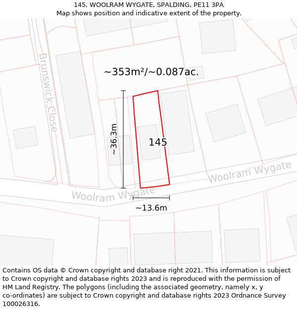 145, WOOLRAM WYGATE, SPALDING, PE11 3PA: Plot and title map